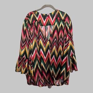 I.N.C Chevron Wrap Semi Sheer Rainbow Metallic Top Blouse Office Lagenlook 3X